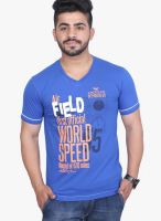 Duke Stardust Blue Printed V Neck T-Shirts