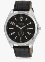 FOSTELO Black/Black Leather Analog Watch