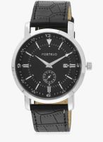 FOSTELO Black/Black Leather Analog Watch