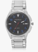 FOSTELO Black/Silver Stainless Steel Analog Watch