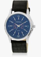 FOSTELO Blue/Black Leather Analog Watch