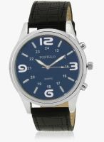 FOSTELO Blue/Black Leather Analog Watch