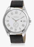 FOSTELO White/Black Leather Analog Watch