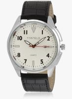 FOSTELO White/Black Leather Analog Watch