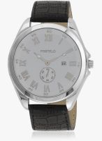 FOSTELO White/Black Leather Analog Watch