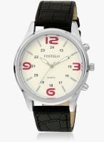 FOSTELO White/Black Leather Analog Watch