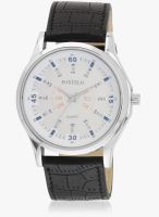 FOSTELO White/Black Leather Analog Watch