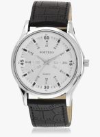 FOSTELO White/Black Leather Analog Watch