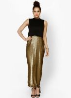 Faballey Golden Colored Solid Maxi Dress