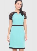 Femenino Aqua Blue Colored Embroidered Shift Dress