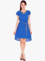 Fusion Beats Blue Solid Skater Dress