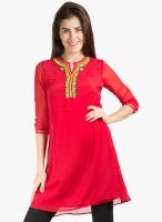 Fusion Beats Red Embroidered Shift Dress