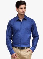 HANCOCK Blue Solid Slim Fit Formal Shirt