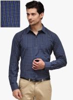 HANCOCK Navy Blue Checked Slim Fit Formal Shirt