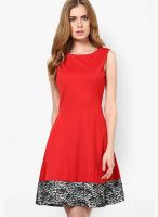 Harpa Red Colored Solid Skater Dress