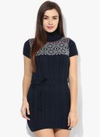 Honey By Pantaloons Navy Blue Colored Printed Shift Dress With Belt