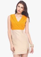 ITI Beige Solid Bodycon Dress