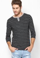 Incult Black Striped Henley T-Shirts