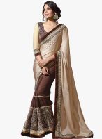 Inddus Brown Embroidered Saree