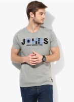 Jack & Jones Grey Printed Round Neck T-Shirt