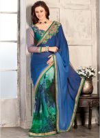 Kalista Fashions Blue Embroidered Saree