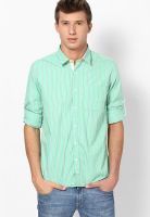 London Bridge Striped Green Slim Fit Casual Shirt