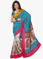 Lookslady Aqua Blue Printed Saree