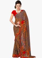 Lookslady Brown Printed Saree