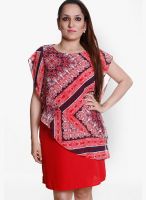 MEIRO Red Colored Printed Shift Dress