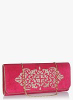 Molcha Pink/Multi Glossy Ornate Embroidered Flap Clutch