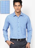 Peter England Blue Check Slim Fit Formal Shirt