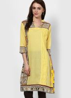 Rain & Rainbow Cotton Yellow A-Line Kurta