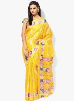 Satrang Yellow Printed Silk Blend Saree