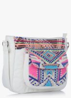 Shaun Design White Canvas Embellished Crossbody Bag