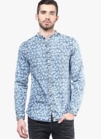 Sisley Blue Printed Slim Fit Casual Shirt