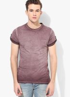 Sisley Mauve Solid Round Neck T-Shirts