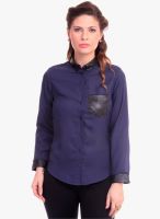 Street 9 Navy Blue Solid Shirt