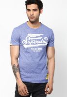 Superdry Blue Solid Round Neck T-Shirts
