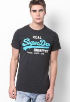 Superdry Dark Grey Solid Round Neck T-Shirts