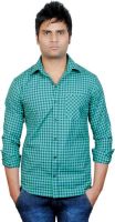 Superhuman Men's Checkered Casual Green, Black Shirt