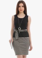 Texco Black Colored Striped Bodycon Dress