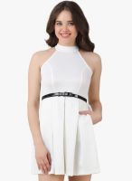 Texco Off White Solid Skater Dress