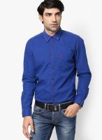 Turtle Solid Navy Blue Slim Fit Casual Shirt