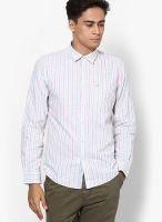 Turtle Striped White Slim Fit Casual Shirt