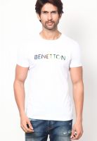 United Colors of Benetton White Solid Round Neck T-Shirts