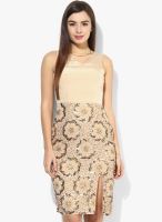 Vero Moda Marquee By Kangana Ranaut Beige Colored Embellished Shift Dress