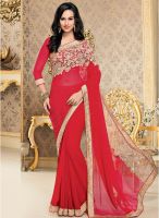 Vishal Red Embroidered Saree