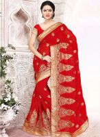 Viva N Diva Red Embroidered Saree