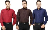 Yuva Men's Solid Formal Maroon, Brown, Dark Blue Shirt(Pack of 3)