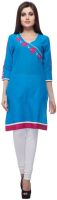 9Fab Casual, Formal Self Design Women's Kurti(Blue)